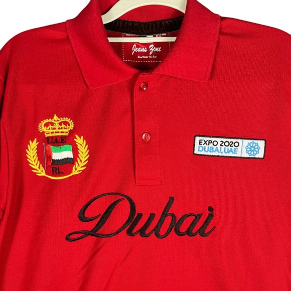 Jeans Zone Other - Jeans Zone Polo Shirt Mens L Red Expo 2020 Dubai UAE Embroidered Short Sleeve